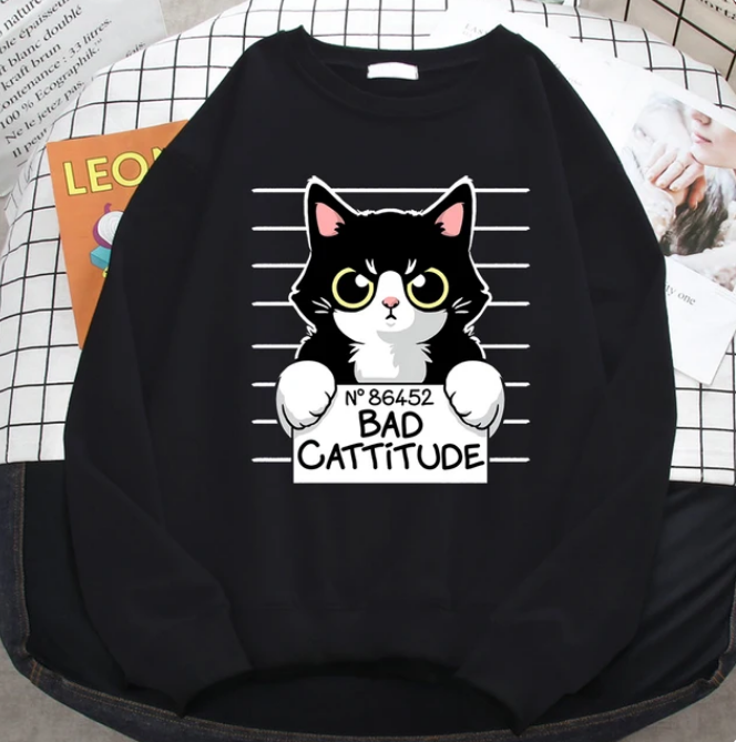 Pullover Bad Cattitude Funny Cat Sweatshirts