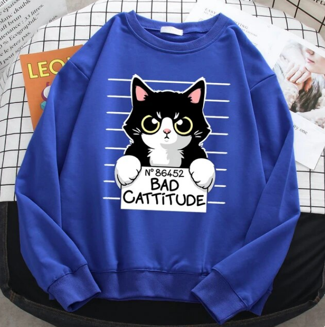 Pullover Bad Cattitude Funny Cat Sweatshirts