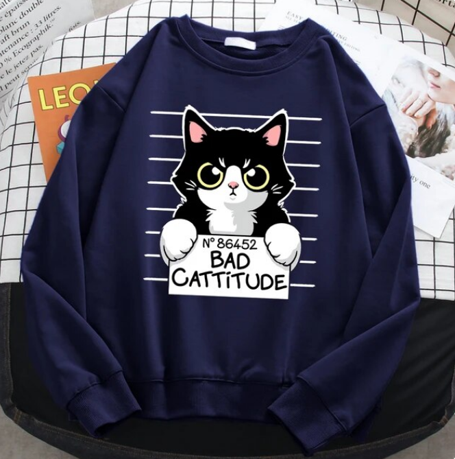 Pullover Bad Cattitude Funny Cat Sweatshirts