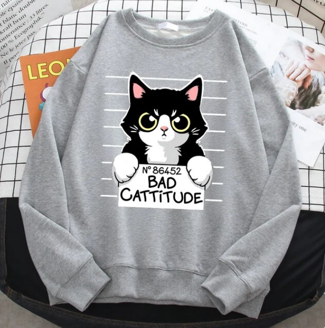 Pullover Bad Cattitude Funny Cat Sweatshirts