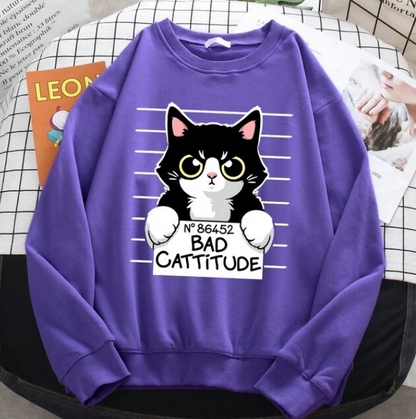 Pullover Bad Cattitude Funny Cat Sweatshirts