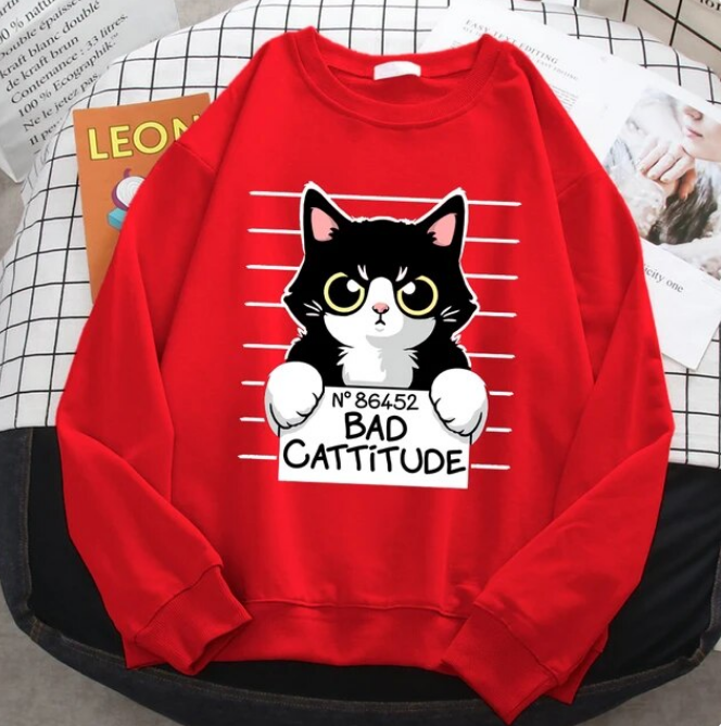 Pullover Bad Cattitude Funny Cat Sweatshirts