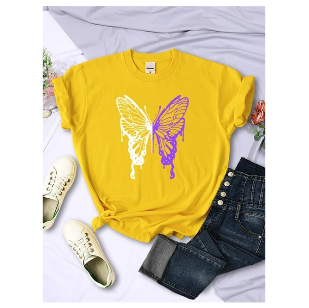 White And Purple Butterflies Personality Funny Print Tshirt