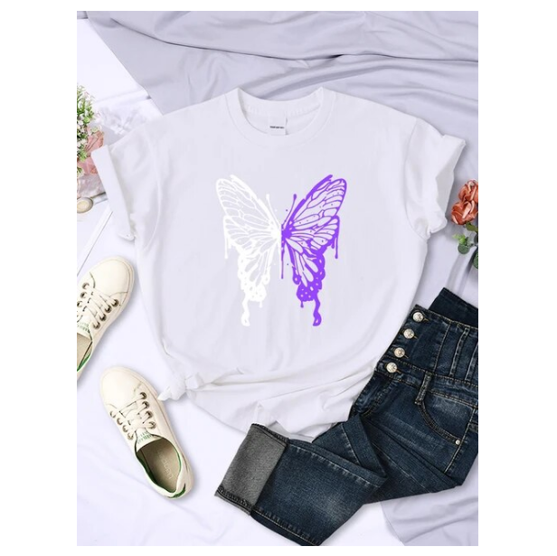 White And Purple Butterflies Personality Funny Print Tshirt