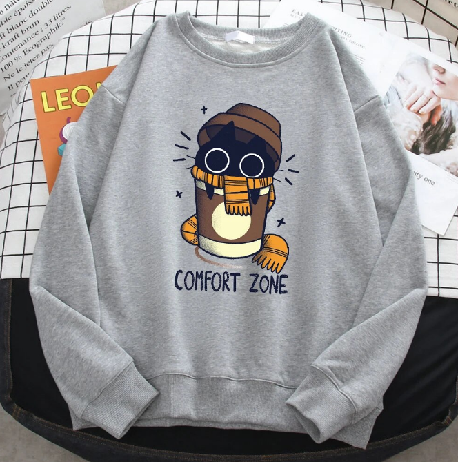 Pullovers Comfort Zone Milk Tea Cat Crewneck Sweatshirt