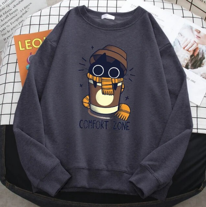 Pullovers Comfort Zone Milk Tea Cat Crewneck Sweatshirt