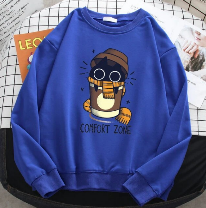 Pullovers Comfort Zone Milk Tea Cat Crewneck Sweatshirt