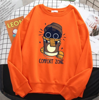 Pullovers Comfort Zone Milk Tea Cat Crewneck Sweatshirt