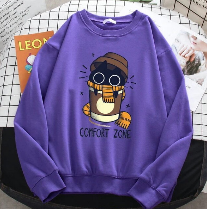 Pullovers Comfort Zone Milk Tea Cat Crewneck Sweatshirt