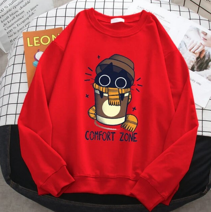 Pullovers Comfort Zone Milk Tea Cat Crewneck Sweatshirt