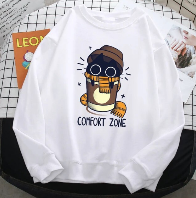 Pullovers Comfort Zone Milk Tea Cat Crewneck Sweatshirt