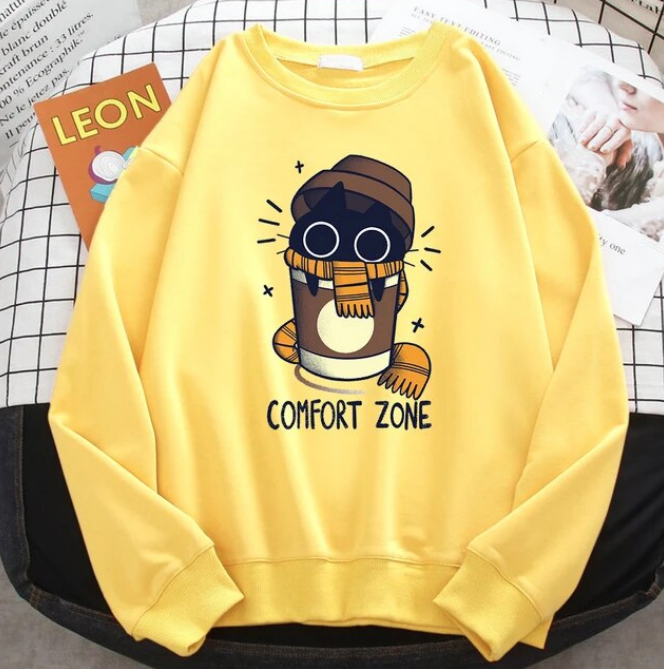 Pullovers Comfort Zone Milk Tea Cat Crewneck Sweatshirt