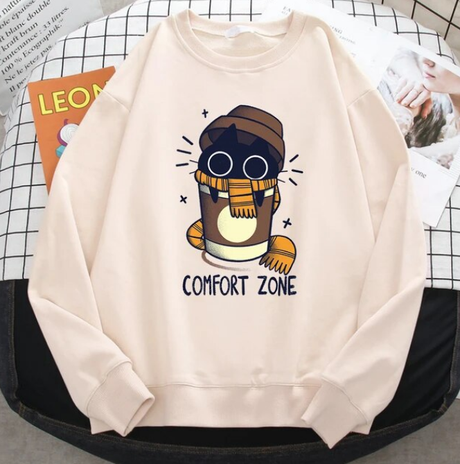 Pullovers Comfort Zone Milk Tea Cat Crewneck Sweatshirt