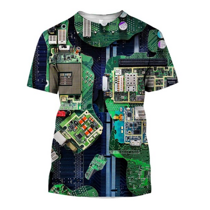 Tshirt 3D Printed O Collar Short Sleeve Circuit Board Pattern Creative