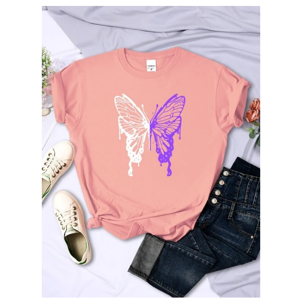 White And Purple Butterflies Personality Funny Print Tshirt