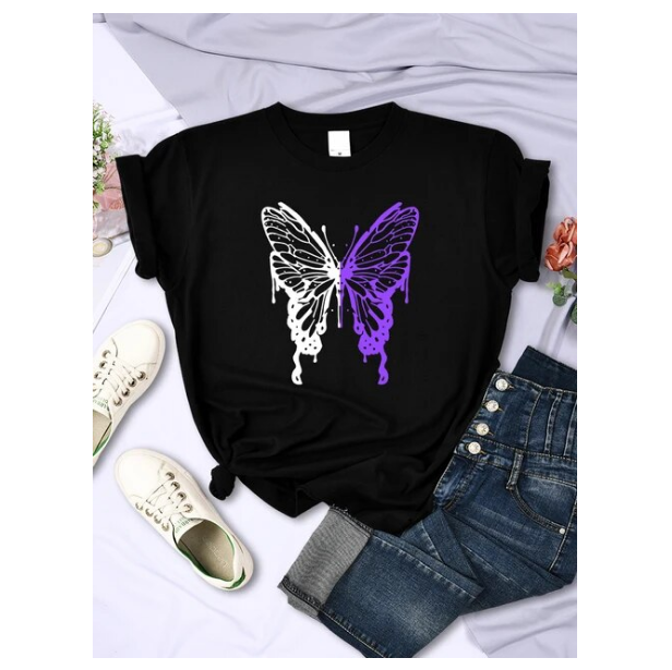 White And Purple Butterflies Personality Funny Print Tshirt