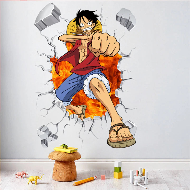 Monkey D Luffy 3D Broken Hole Wall Stickers