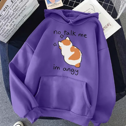 No Talk Me Cute Angry Cat Print Women Hoodies Hip Hop Soft Sweatshirt Casual