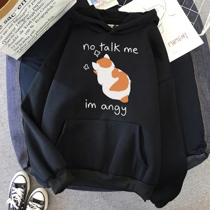 No Talk Me Cute Angry Cat Print Women Hoodies Hip Hop Soft Sweatshirt Casual