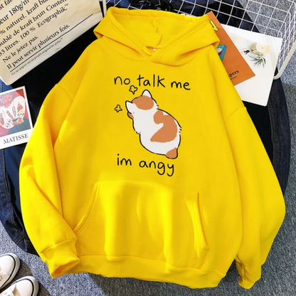 No Talk Me Cute Angry Cat Print Women Hoodies Hip Hop Soft Sweatshirt Casual