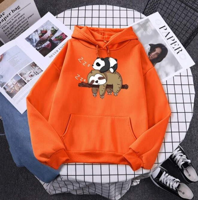 Panda Lying On A Sloth Prints Women Hoodies Sweatshirt