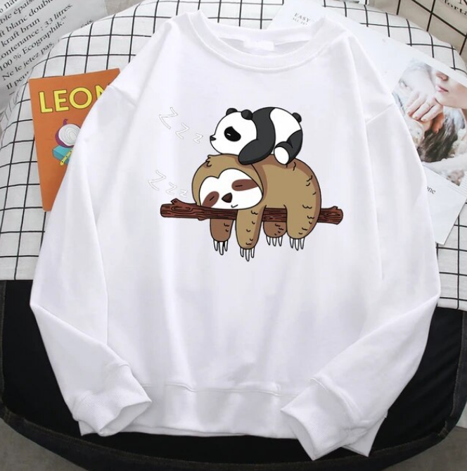 Sweatshirts Panda Lying On A Sloth Comfortable Pullover Crewneck