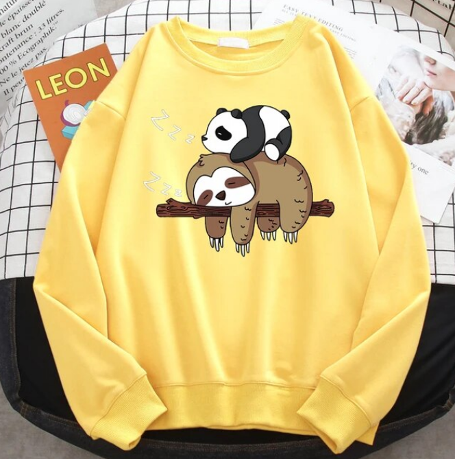 Sweatshirts Panda Lying On A Sloth Comfortable Pullover Crewneck