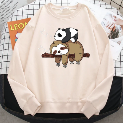 Sweatshirts Panda Lying On A Sloth Comfortable Pullover Crewneck