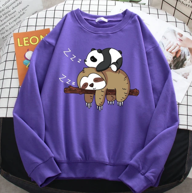 Sweatshirts Panda Lying On A Sloth Comfortable Pullover Crewneck