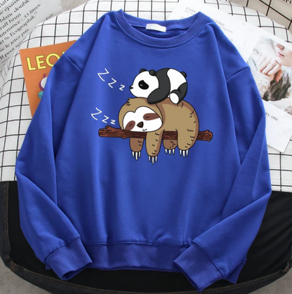 Sweatshirts Panda Lying On A Sloth Comfortable Pullover Crewneck