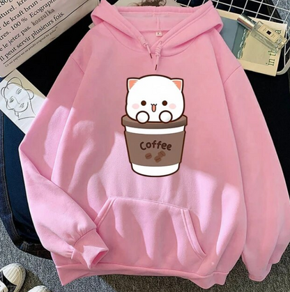 Peach And Goma Hoodie Women Harajuku Cute Kawaii Cat Hoodies - DUGO