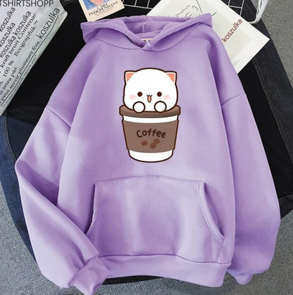 Peach And Goma Hoodie Women Harajuku Cute Kawaii Cat Hoodies - DUGO