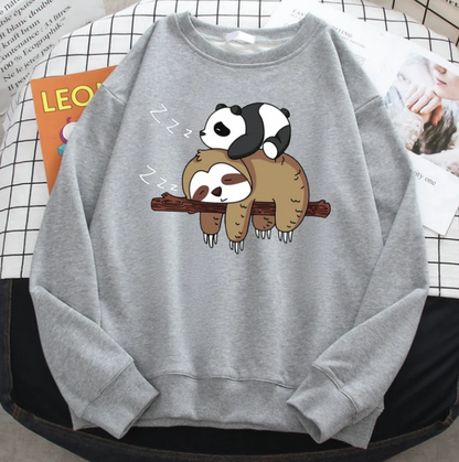 Sweatshirts Panda Lying On A Sloth Comfortable Pullover Crewneck