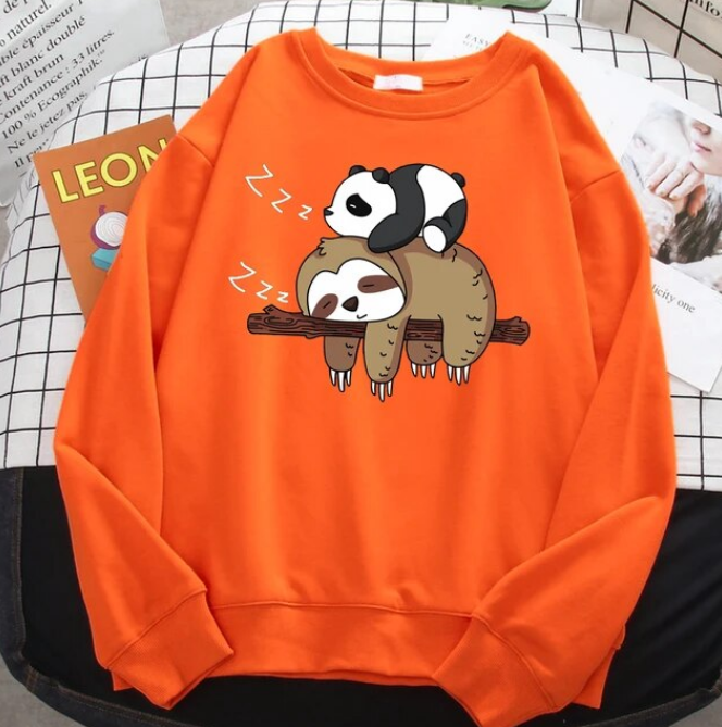 Sweatshirts Panda Lying On A Sloth Comfortable Pullover Crewneck