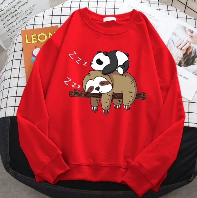 Sweatshirts Panda Lying On A Sloth Comfortable Pullover Crewneck