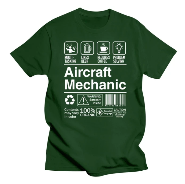 Tshirt Short Sleeve Aircraft Mechanic Product Label