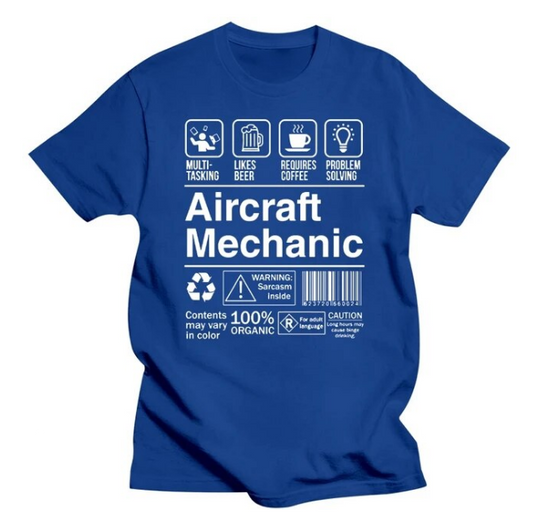 Tshirt Short Sleeve Aircraft Mechanic Product Label