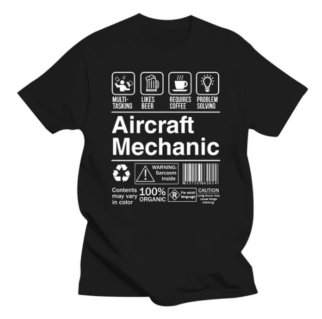 Tshirt Short Sleeve Aircraft Mechanic Product Label