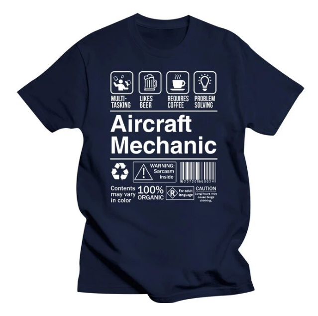 Tshirt Short Sleeve Aircraft Mechanic Product Label