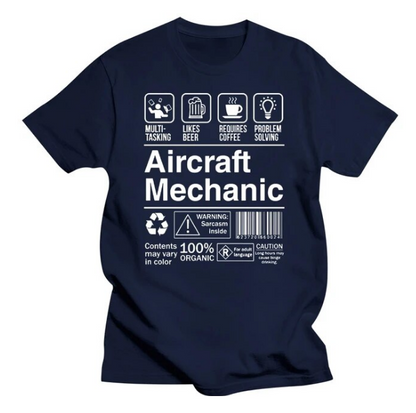 Tshirt Short Sleeve Aircraft Mechanic Product Label