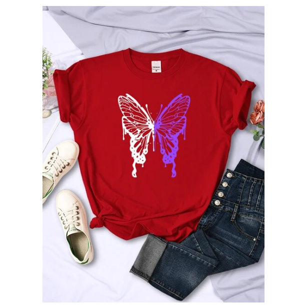 White And Purple Butterflies Personality Funny Print Tshirt