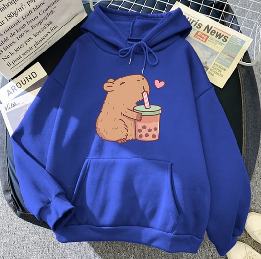 Kawaii Bubble Tea Capybara Hoodies Sweatshirts