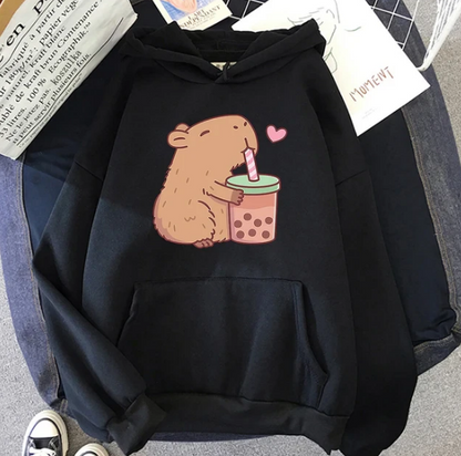 Kawaii Bubble Tea Capybara Hoodies Sweatshirts