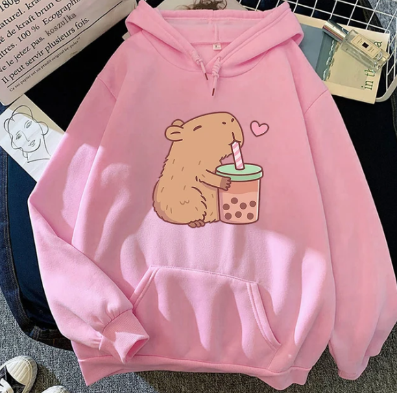 Kawaii Bubble Tea Capybara Hoodies Sweatshirts