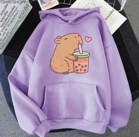 Kawaii Bubble Tea Capybara Hoodies Sweatshirts