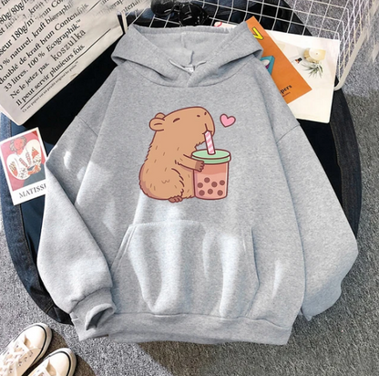 Kawaii Bubble Tea Capybara Hoodies Sweatshirts