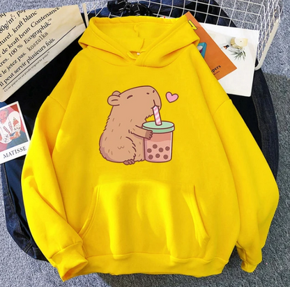 Kawaii Bubble Tea Capybara Hoodies Sweatshirts