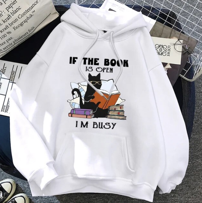 If The Book Is Open Im Busy Black Cat Hoodies Fashion Sweatshirt