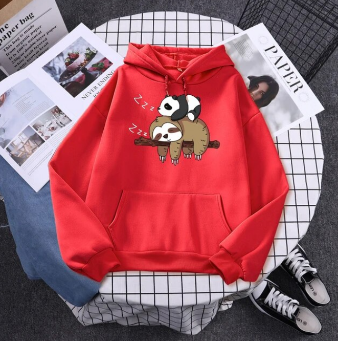 Panda Lying On A Sloth Prints Women Hoodies Sweatshirt