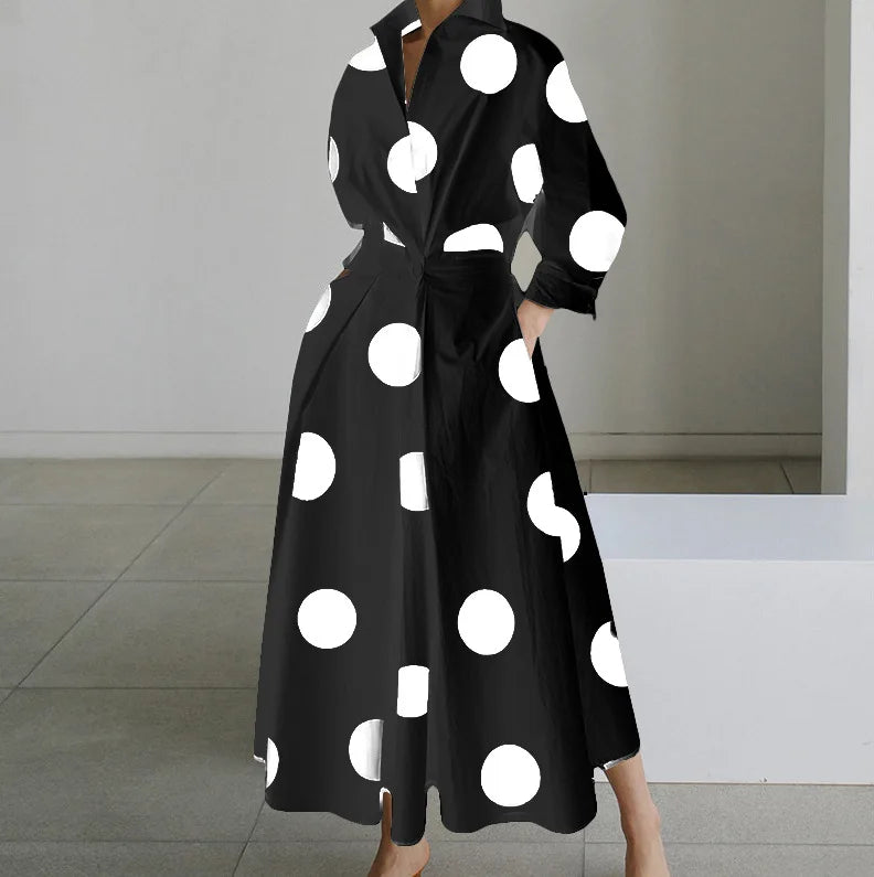 Autumn Dress Long Sleeve Dot Print Elegant Maxi Dresses For Women